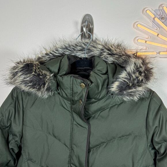 Larry Levine Down Puffer Mid Length Coat Removable Hood Fur Trim Olive Green S - Picture 2 of 10